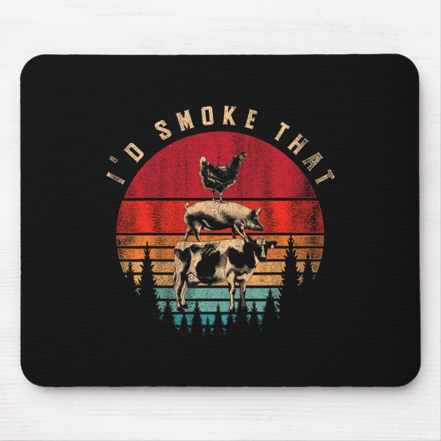 Id Smoke That Funny Smoked Meat Bbq Chef Barbecue  Mouse Pad (Front)