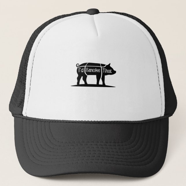 I'd Smoke That Pig Pork Bbq Barbecue Funny Trucker Hat (Front)