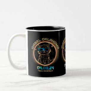 Idabel Oklahoma Total Solar Eclipse 2024 Cat Lover Two-Tone Coffee Mug