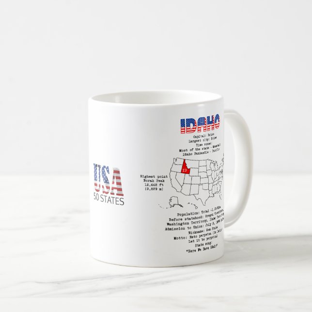 Idaho American state on a map and useful info Coffee Mug (Front Right)