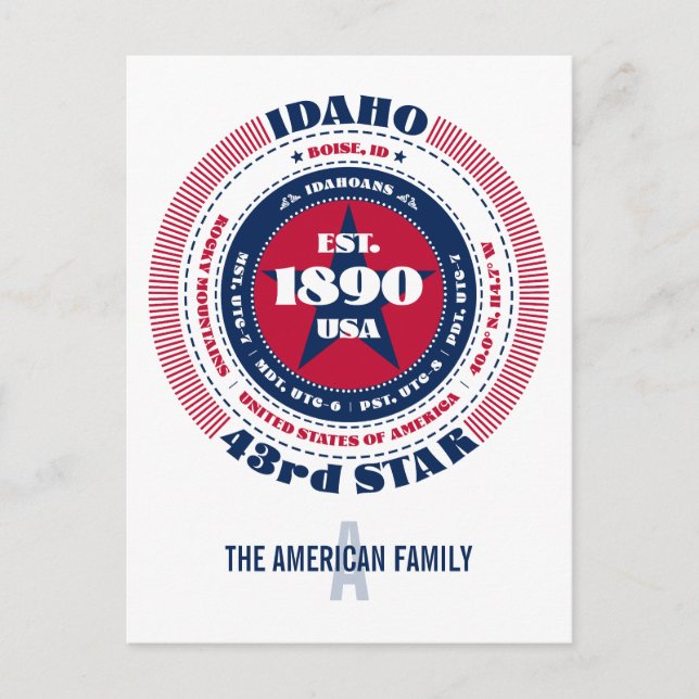 Idaho, Boise, ID, Patriotic, Monogram Postcard (Front)