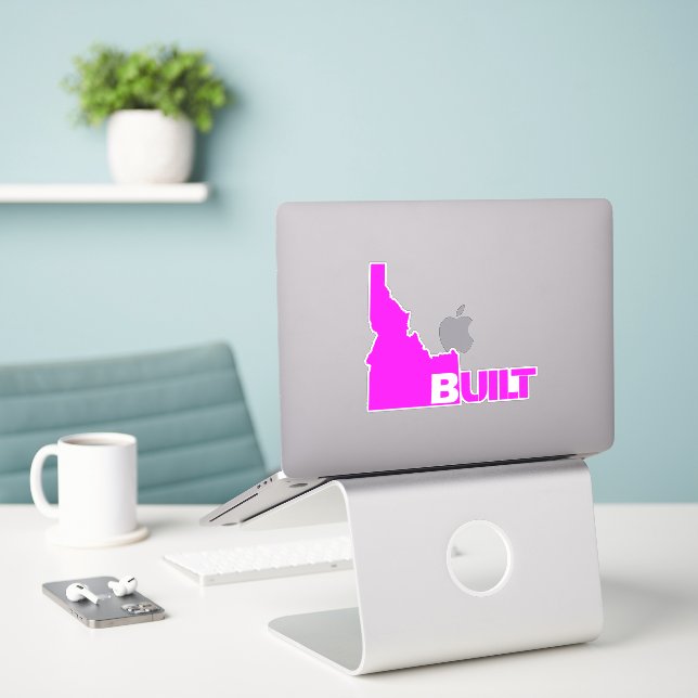 Idaho Built Vinyl Decal Hot Pink (Laptop On Desk)
