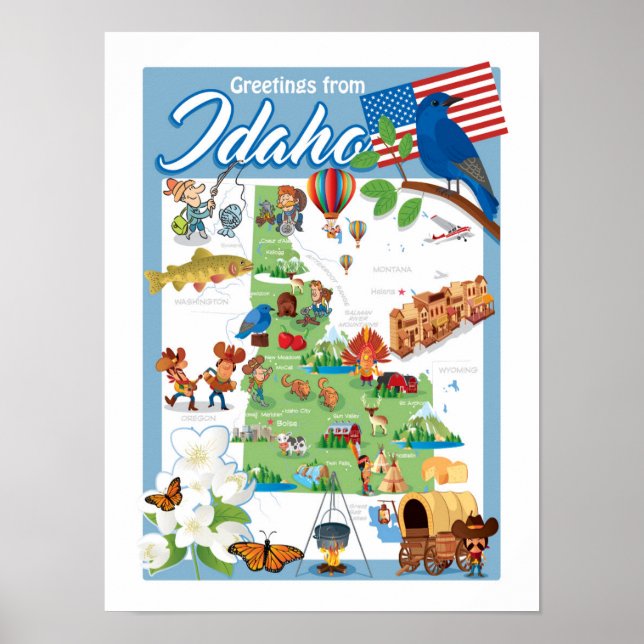 Idaho Cartoon Map Poster (Front)
