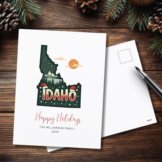 Idaho Christmas State Map Happy Holidays  Holiday Postcard (Personalize with family name and year.)