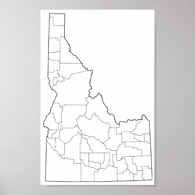 Idaho Counties Blank Outline Map Poster (Front)