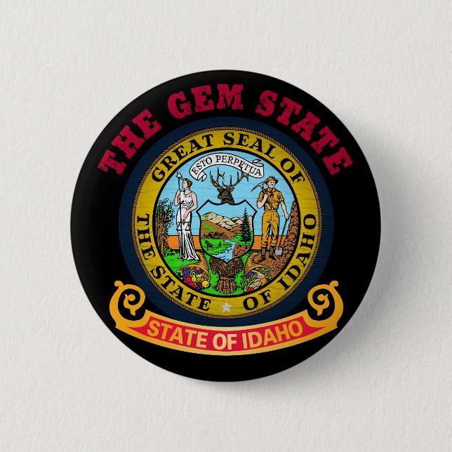 IDAHO CROSSROADS STATE FLAG 6 CM ROUND BADGE (Front)