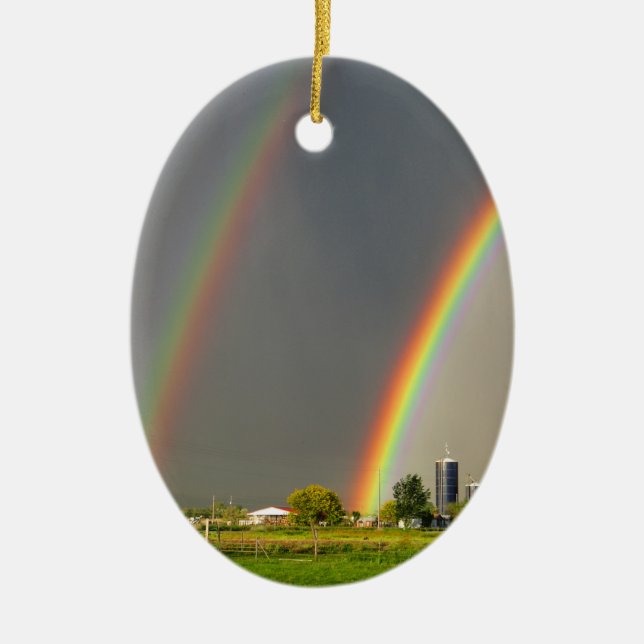 Idaho Double Rainbow Ceramic Tree Decoration (Front)
