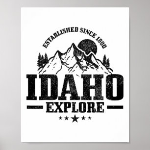 Idaho Est. 1890 Vintage Mountains Outdoor Usa Souv Poster