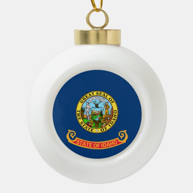 Idaho Flag: the Gem State, America Mountain West Ceramic Ball Christmas Ornament (Front)