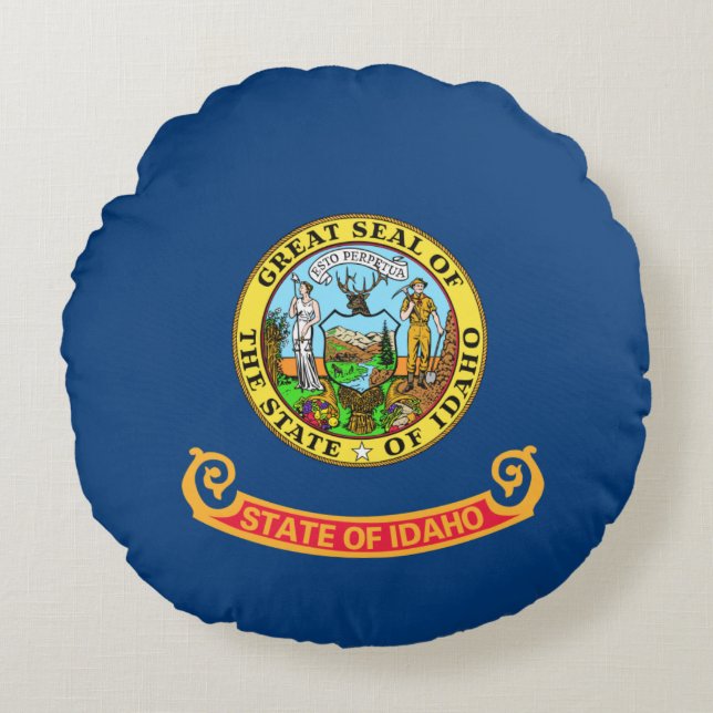 Idaho Flag: the Gem State, America Mountain West Round Cushion (Front)