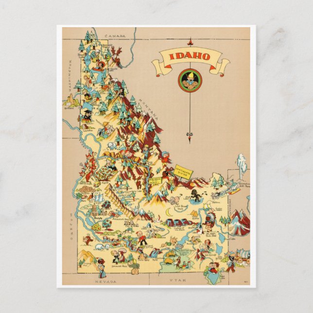 Idaho Funny Vintage Map Postcard (Front)