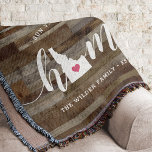 Idaho Home State Personalised Rustic Wood Look Throw Blanket<br><div class="desc">Show some home state pride with this cute rustic faux wood plank throw blanket featuring "home" in white calligraphy script lettering with a silhouette map of the state of Idaho standing in for the letter "O." A pink heart illustration inside the state map completes the design; you can change the...</div>