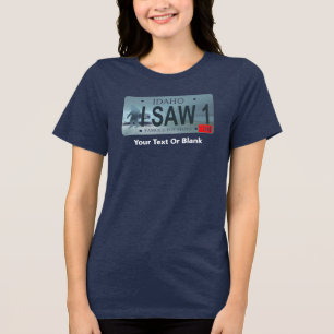 Idaho "I Saw 1" Sasquatch License Plate Tri-Blend Shirt