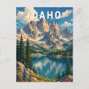 Idaho Illustration Travel Art Vintage Postcard