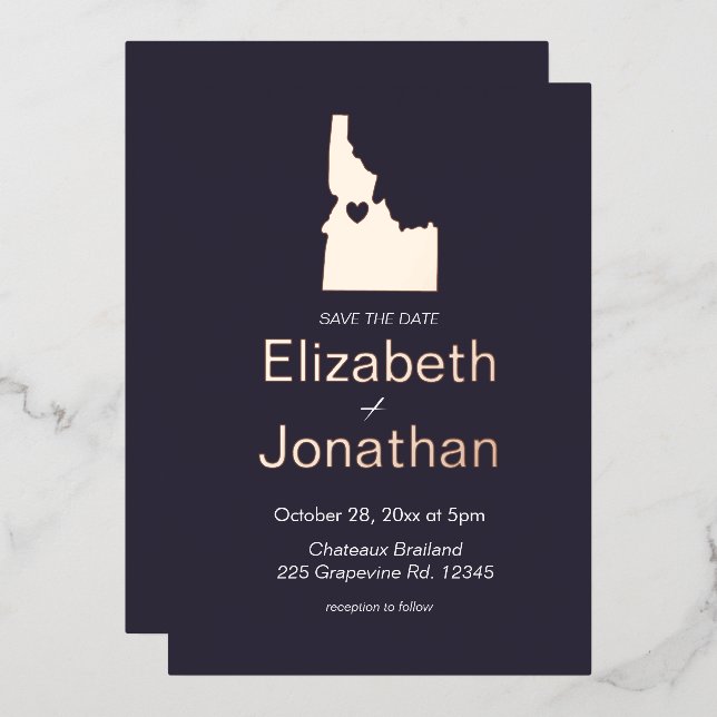 Idaho Map Destination Wedding Save The Date Rose  (Front/Back)