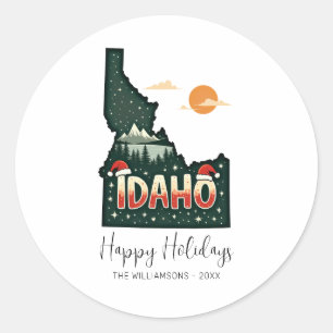 Idaho Map Happy Holidays Festive Christmas Classic Round Sticker