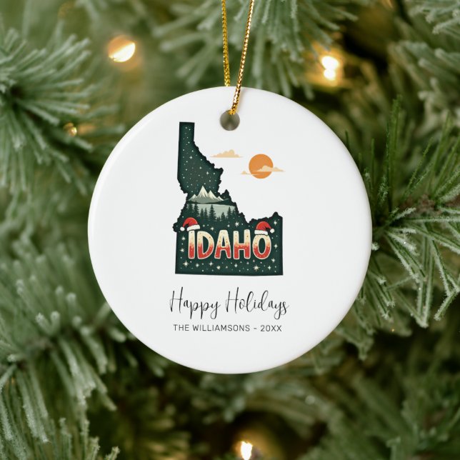 Idaho Map Happy Holidays Photo  Ceramic Tree Decoration (Tree)