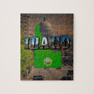 Idaho Map, Seal and Picture Text Jigsaw Puzzle