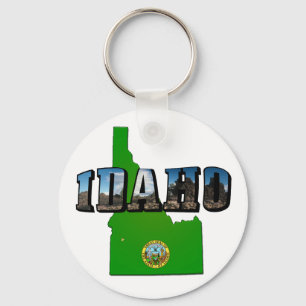 Idaho Map, Seal and Picture Text Key Ring