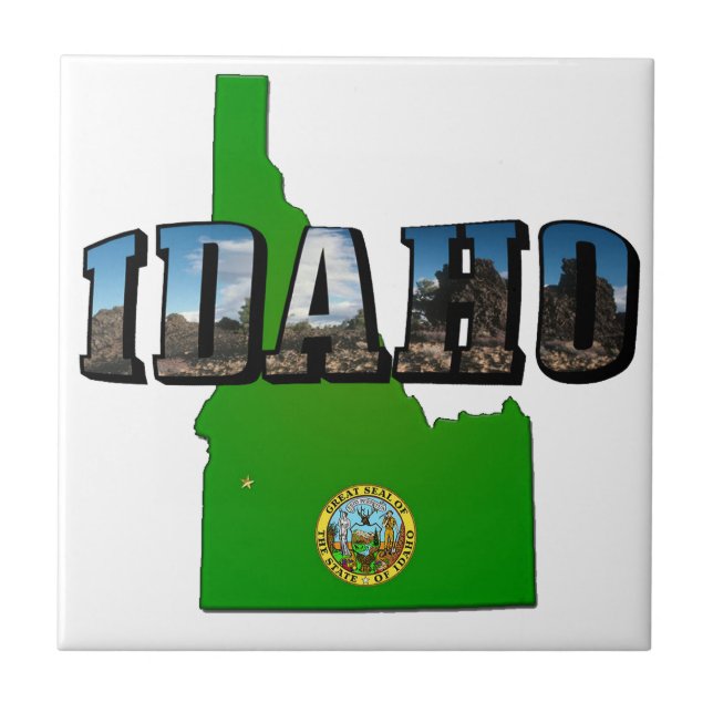 Idaho Map, Seal and Picture Text Tile (Front)