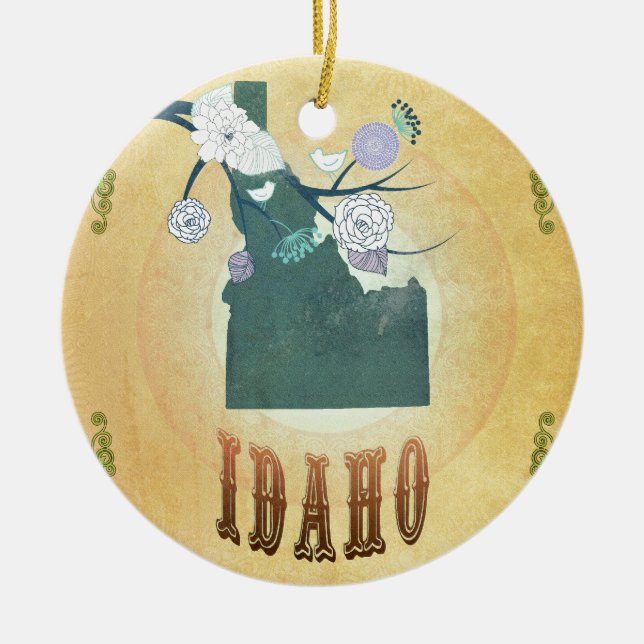 Idaho Map With Lovely Birds Ceramic Tree Decoration (Front)