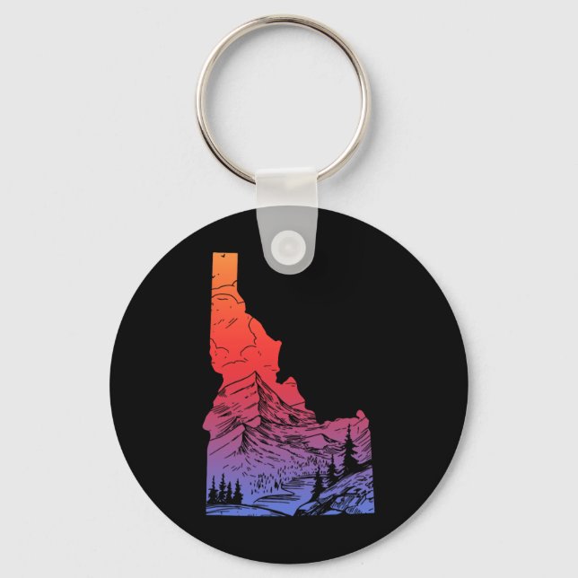 Idaho Mountains Pride State Map Hiking Camping Vin Key Ring (Front)