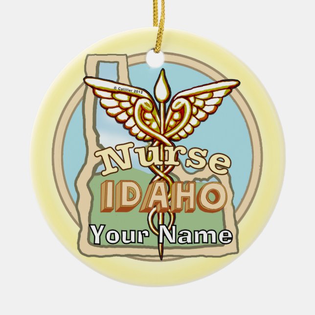 Idaho Nurse Caduceus  Ceramic Tree Decoration (Front)