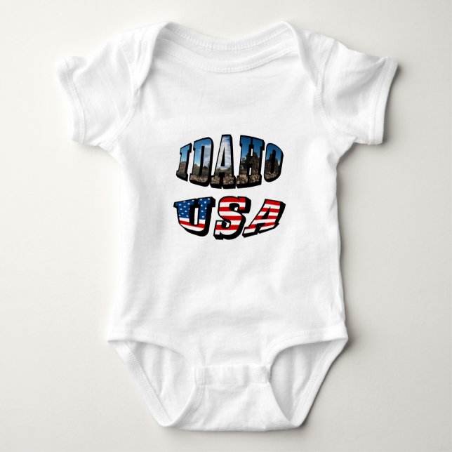 Idaho Picture State and Flag USA Text Baby Bodysuit (Front)