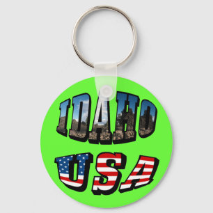 Idaho Picture State and Flag USA Text Key Ring