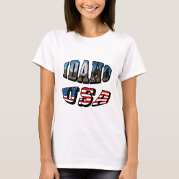Idaho Picture State and Flag USA Text T-Shirt