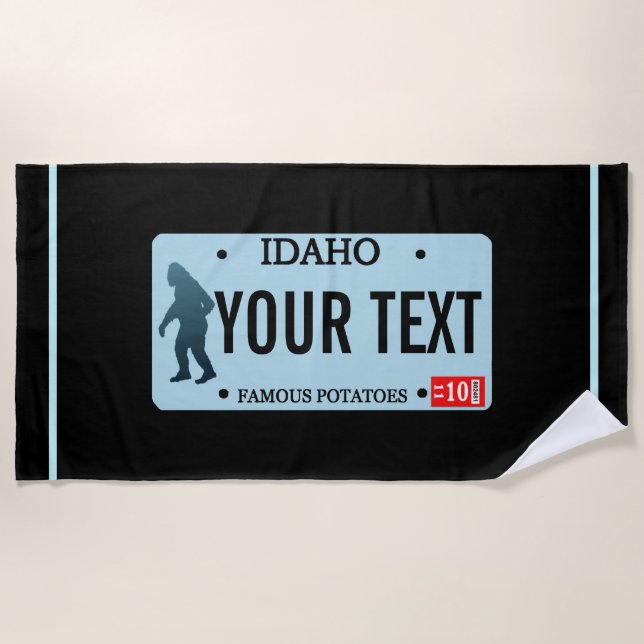Idaho Sasquatch License Plate Beach Towel (Front)