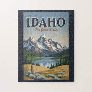 Idaho Sawtooth Range Illustration Travel Art Retro Jigsaw Puzzle