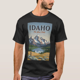 Idaho Sawtooth Range Illustration Travel Art Retro T-Shirt
