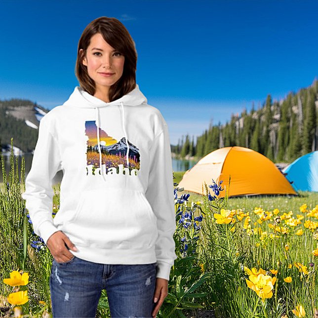 Idaho shape with mountain and wildflowers hoodie (Creator Uploaded)