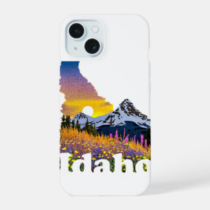 Idaho shape with mountain and wildflowers iPhone 15 case
