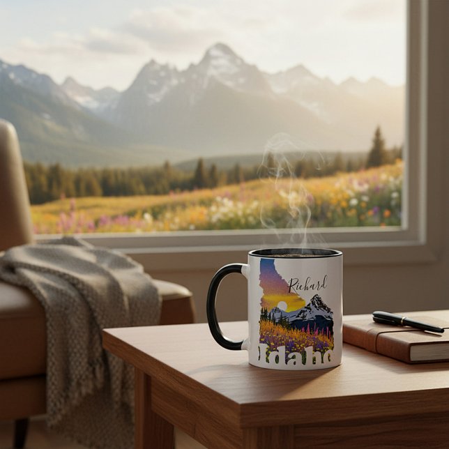 Idaho shape with mountain and wildflowers mug (Creator Uploaded)