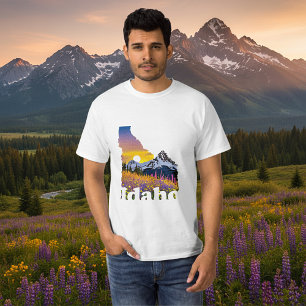 Idaho shape with mountain and wildflowers T-Shirt