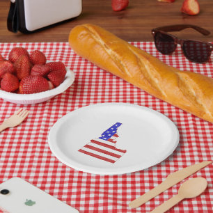 Idaho Shaped American Flag Patriotic Idahoan Paper Plate