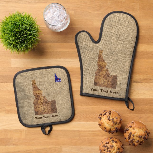 Idaho Spud Map Oven Mitt & Pot Holder Set (Top Down)