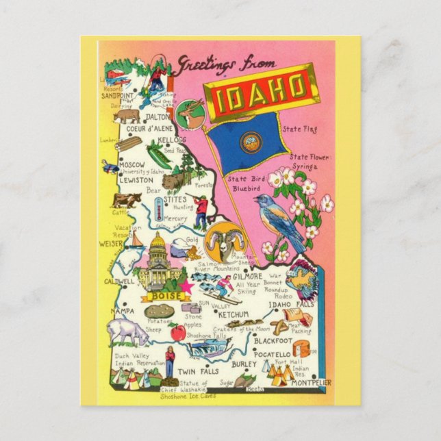 Idaho State  Map Postcard (Front)