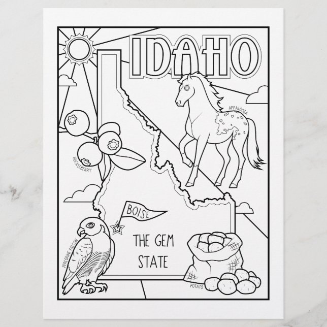 idaho state shape and facts colouring page (Front)