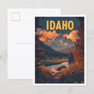 Idaho USA Art Vintage Illustration Travel Postcard