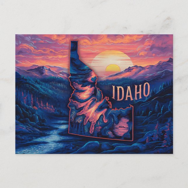 Idaho's Luminous Landscape Vibrant Map Art Postcard (Front)
