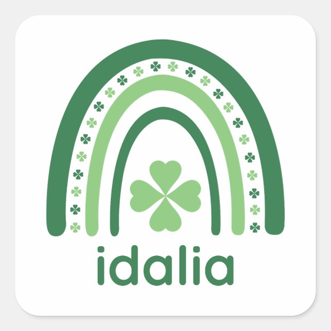 idalia Name Clover Boho Rainbow Square Sticker (Front)