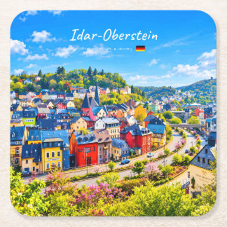 Idar-Oberstein, Germany - Colourful Town Square Paper Coaster