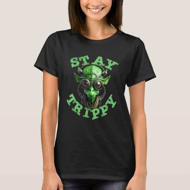 idea Peace UFO Stay Trippy Little Hippie Green Ali T-Shirt (Front)
