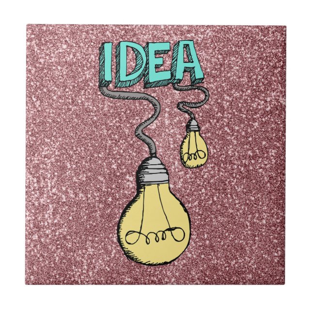 Idea - Retro Light Bulb Design on Pink Glitter Tile (Front)