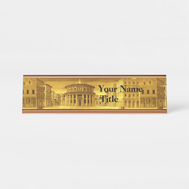 IDEAL CITY,Renaissance Architecture / Gold Yellow Desk Name Plate (Front)