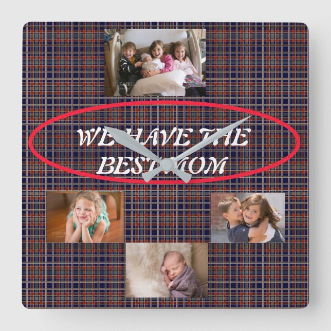 Ideal Way To Show Mum Love Tartan Plaid 4 Photos Square Wall Clock (Front)