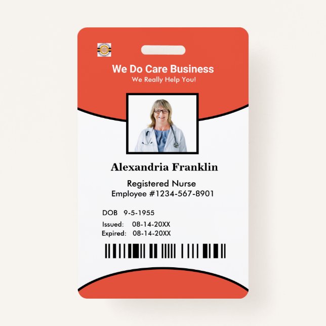 Identification Card Bar Code Photo Employee  ID Badge (Front)